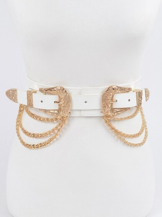 Multi Metal Chain Layered Stretch Belt